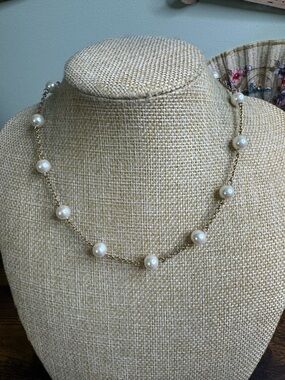 Carolee Gold-Tone Chain Necklace with White Pearl Beads
